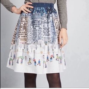 Modcloth Blue and White Cityscape Midi Skirt